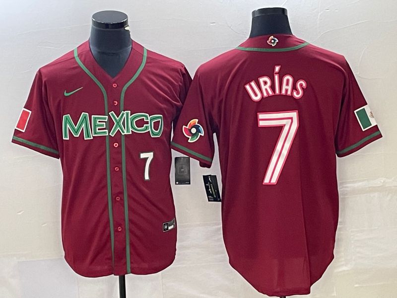 Men 2023 World Cub Mexico 7 Urias Red Nike MLB Jersey11